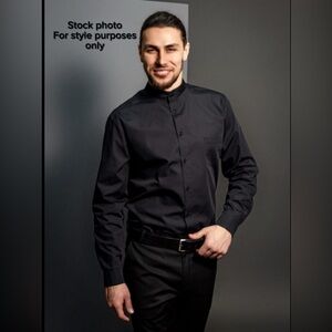 Milano Uomo Men's‎ Classic Leo Black button Shirt Korean collar size 16-32/33